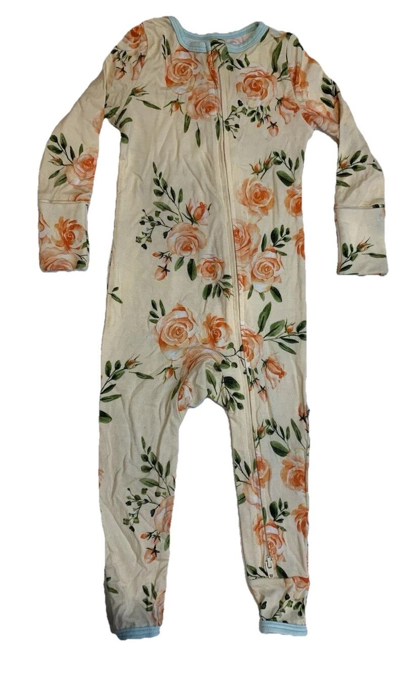 Free Birdees Bamboo Floral Convertible Zip Sleeper 6-12M Fold Over Hands Feet